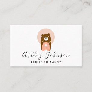 Cute Mama & Baby Bear Certified Nanny Babysitter Business Card
