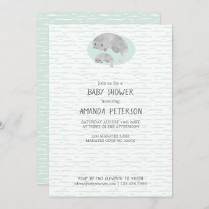 Cute Mama & Baby Manatee with Waves Baby Shower Invitation