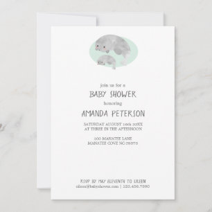 Cute Mama & Baby Manatee with Waves Baby Shower Invitation