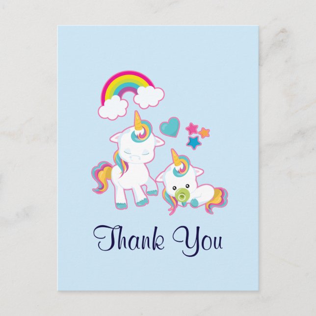 Cute Mama & Baby Unicorn Magical Thank You Postcard (Front)