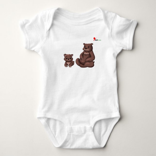 Cute Mama Bear and Cub Illustration Baby Bodysuit (Front)