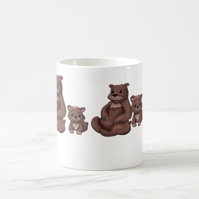 Cute Mama Bear and Cub Illustration Coffee Mug (Center)