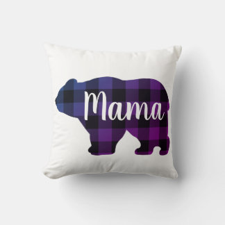Cute Mama bear- blue purple pink plaid  Cushion