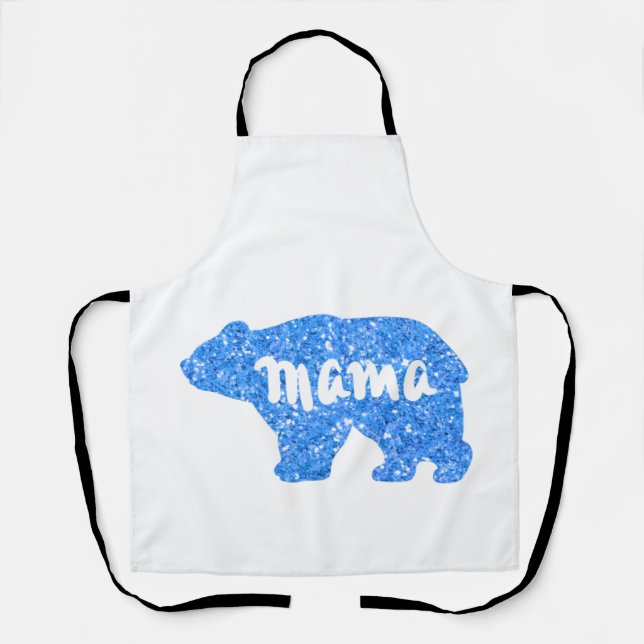 Cute Mama bear blue sparkle design for her Apron (Front)