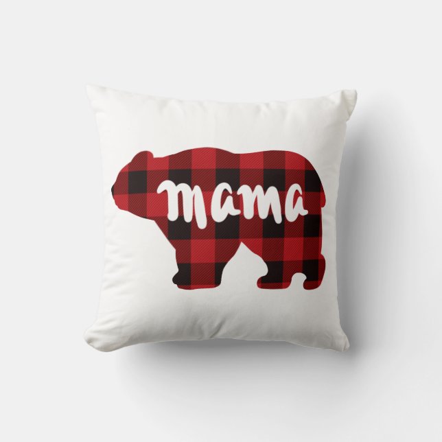 Cute Mama bear design, rustic red black plaid Cushion (Front)