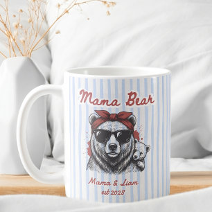 Cute Mama Bear Personalized Blue Stripes Mom gift Coffee Mug
