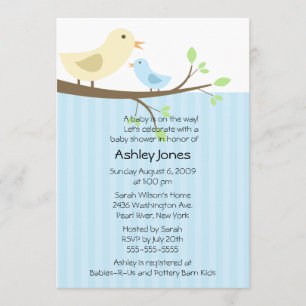 Cute Mama Bird & Baby Boy Baby Shower Invitation