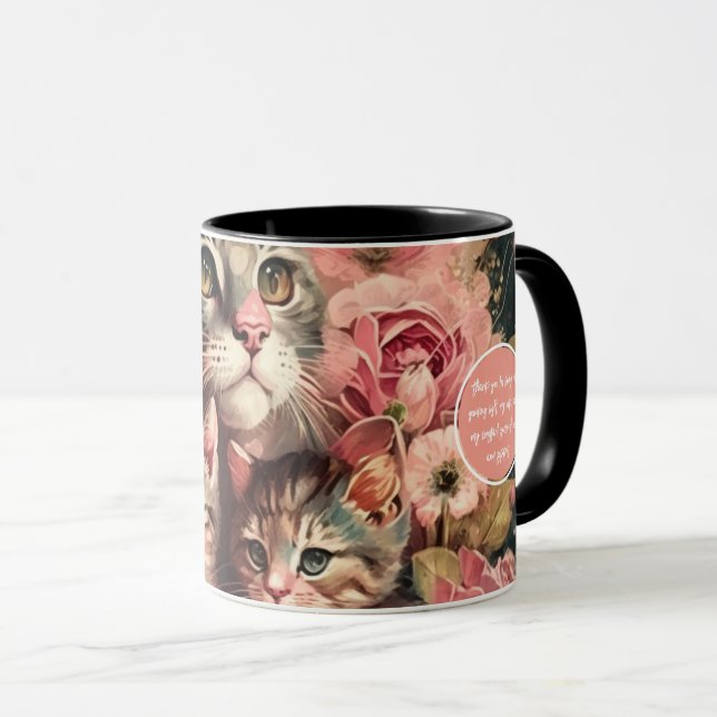 Cute Mama Cat and Kittens Feminine Mug (Front Right)