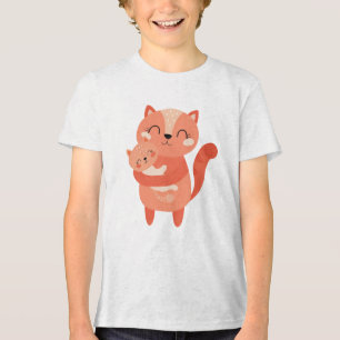 Cute Mama Cat Hugging Kitten Illustration Tri-Blend Shirt