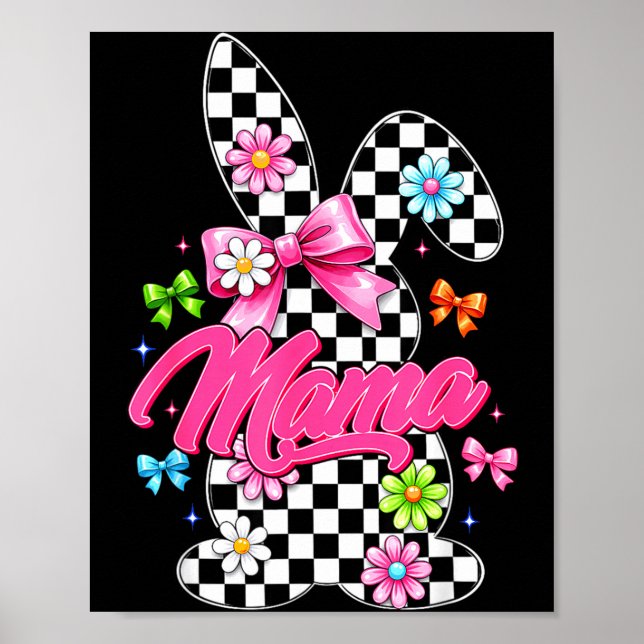 Cute mama chequered bunny coquette bow easter day poster (Front)