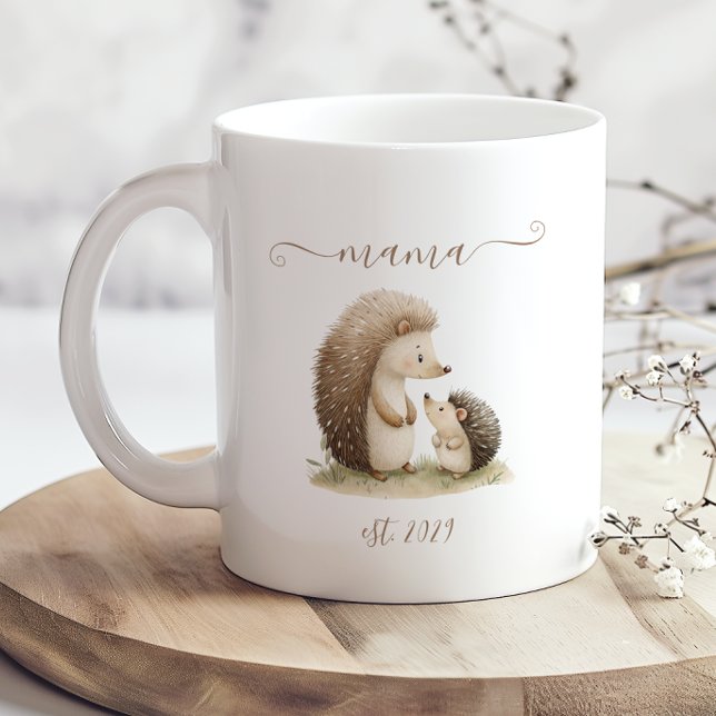 Cute Mama Established Watercolor Hedgehogs Coffee Mug (Creator Uploaded)