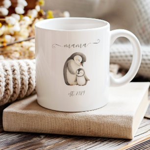 Cute Mama Established Watercolor Penguins Coffee Mug