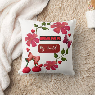 Cute Mama My World Floral Cherry Hearts Design S Cushion