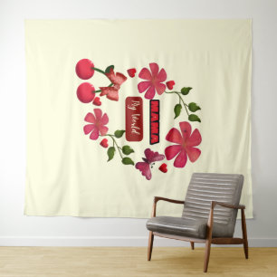 Cute Mama My World Floral Cherry Hearts Design S Tapestry