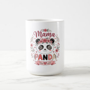 Cute Mama Panda with Pink Flowers and Hearts Coffee Mug