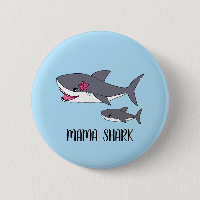 Cute Mama Shark and Baby Shark Button (Front)