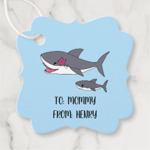 Cute Mama Shark and Baby Shark Favour Tags