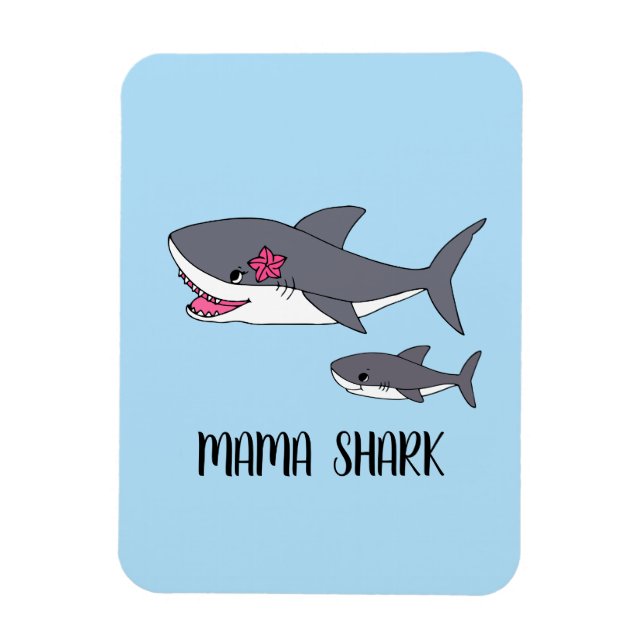 Cute Mama Shark and Baby Shark Magnet (Vertical)