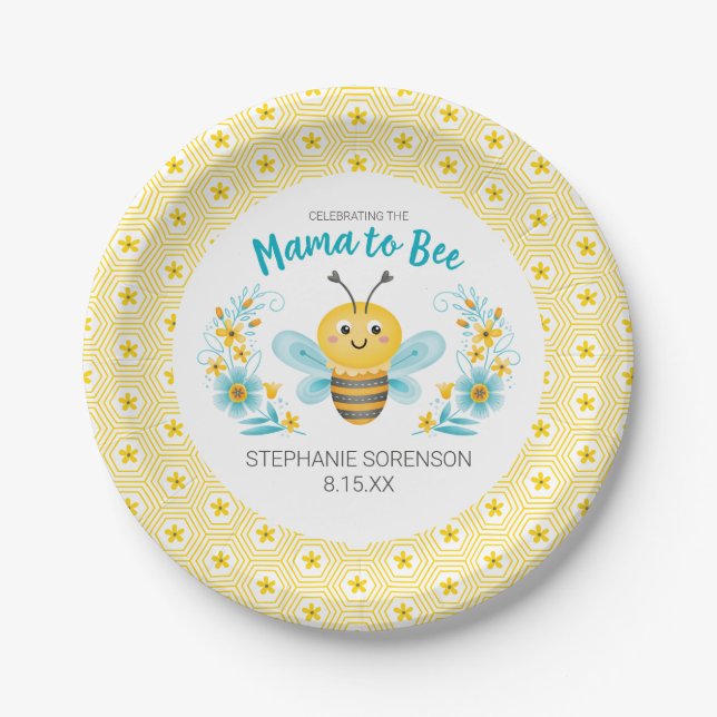 Cute Mama to Bee Baby Shower Paper Plate (Front)