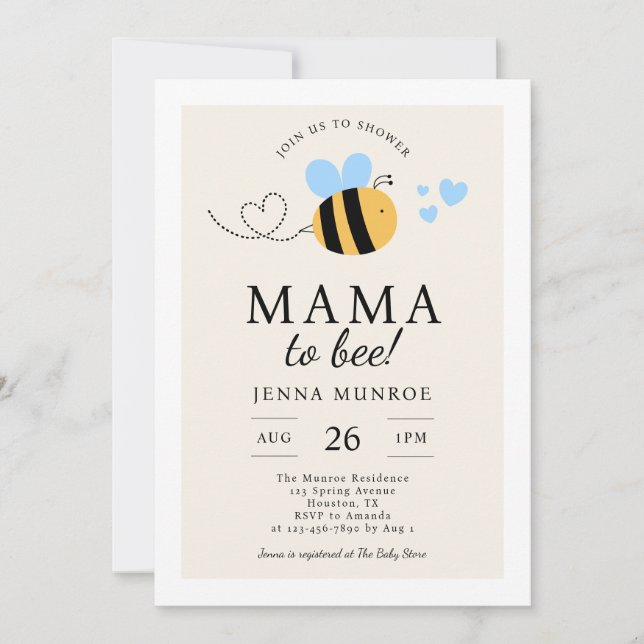 Cute Mama To Bee Blue Baby Shower Invitation (Front)