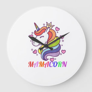Cute Mamacorn Unicorn Mum Birthday Outfit Rainbow Large Clock