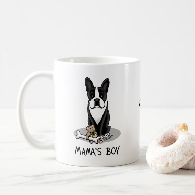 Cute Mama's Boy Boston Terrier (black) Coffee Mug (With Donut)