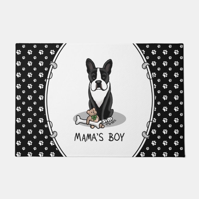 Cute Mama's Boy Boston Terrier (black) Dog Doormat (Front)
