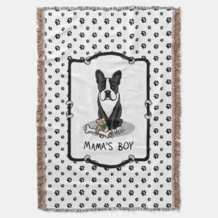 Cute Mama's Boy Boston Terrier (black) Dog Throw Blanket