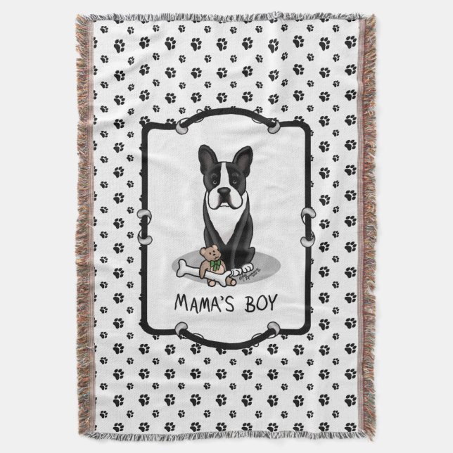Cute Mama's Boy Boston Terrier (black) Dog Throw Blanket (Front Vertical)