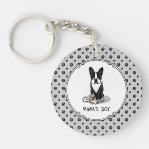 Cute Mama's Boy Boston Terrier (black) Key Ring