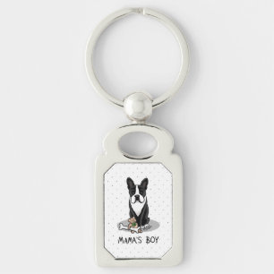 Cute Mama's Boy Boston Terrier (black) Key Ring