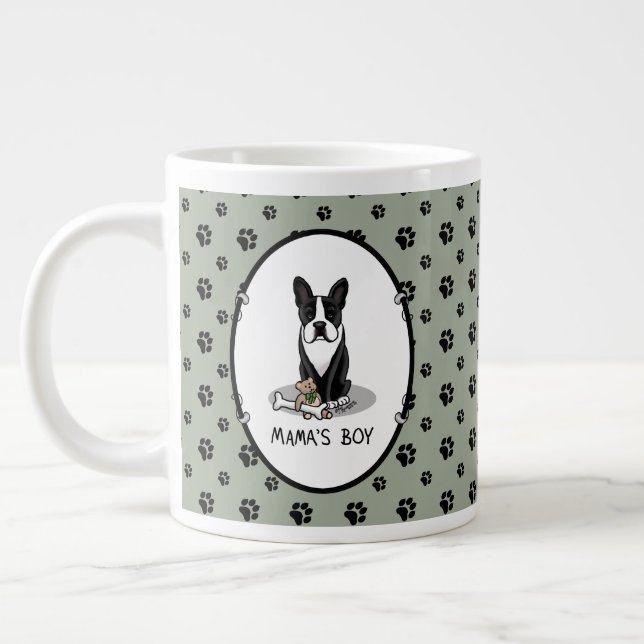 Cute Mama's Boy Boston Terrier (black) Large Coffee Mug (Left)
