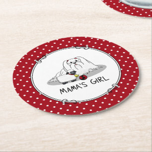 Cute Mama's Girl #2 Maltese Dog - Maltese Mum Round Paper Coaster