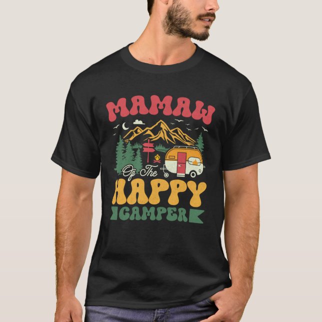 Cute Mamaw Of The Happy Camper Groovy Camping Trip T-Shirt (Front)