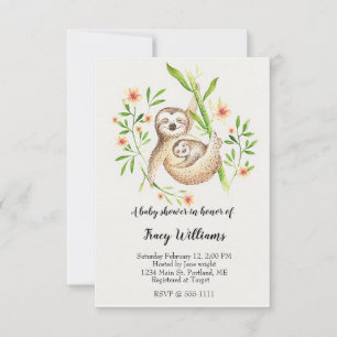 Cute mamma and baby sloth invitation