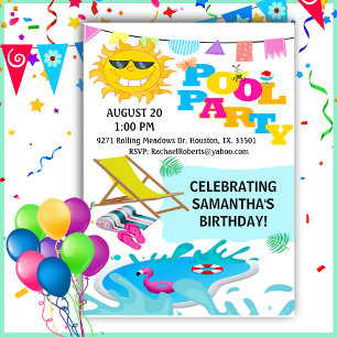 Cute Man In The Sun Birthday Pool Party  Invitatio Invitation