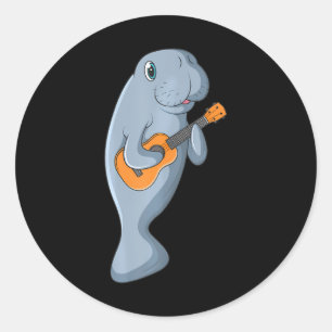 Cute Mana Playing Teal Ukulele Guitar Classic Round Sticker