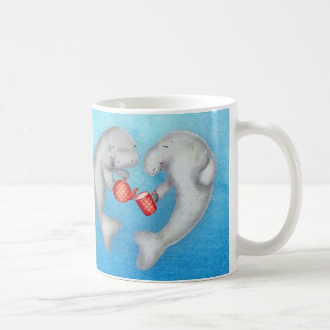 Cute 'manatea for two' tea drinking manatees mug (Right)