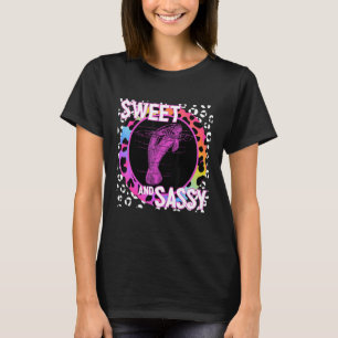 Cute Manatee 90s Nostalgia Rainbow Leopard Print T T-Shirt