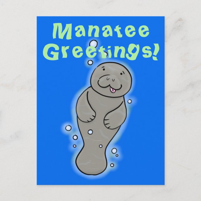 Cute manatee cartoon illustration postcard (Front)