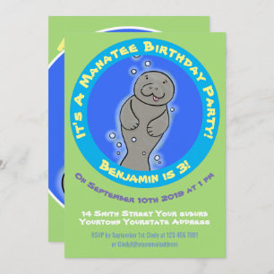 Cute manatee cartoon  invitation