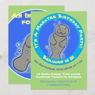 Cute manatee cartoon invitation