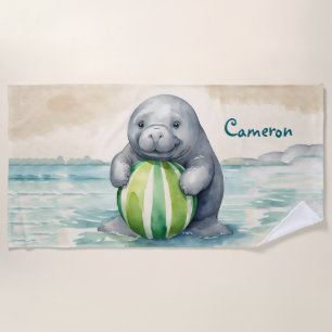 Cute Manatee Custom Beach Towel