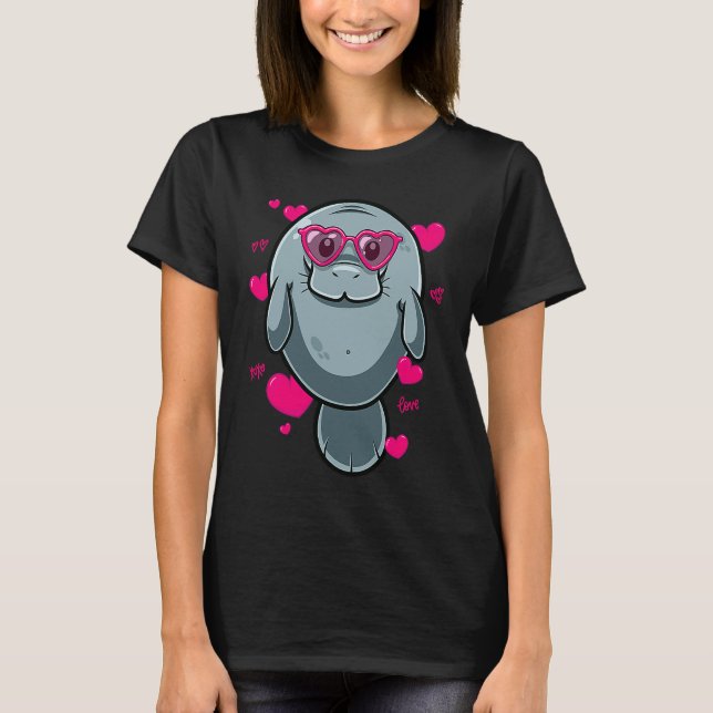 Cute Manatee  For Girls Heart Glasses Manatee Vale T-Shirt (Front)