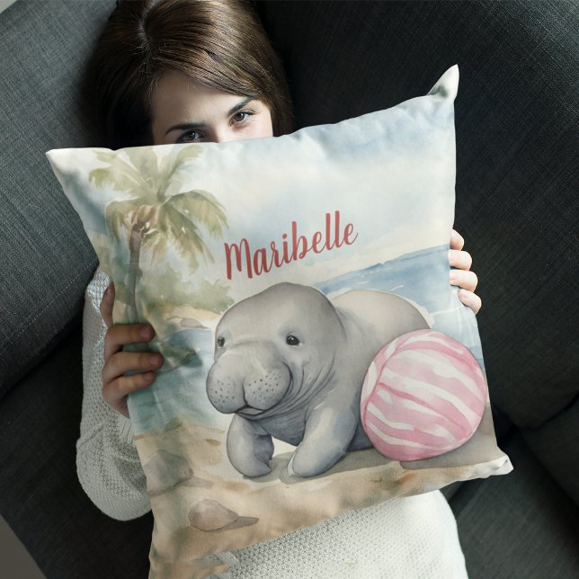 Cute Manatee Girls Personalised Cushion (Creator Uploaded)