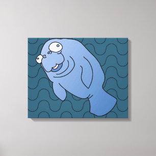Cute Manatee Hugger Cartoon Animal Canvas Print