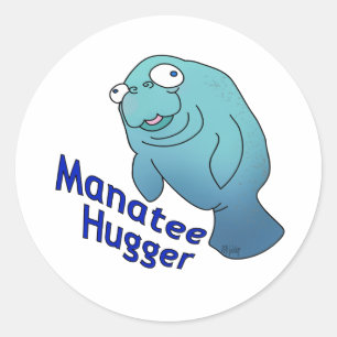 Cute Manatee Hugger Cartoon Animal Classic Round Sticker