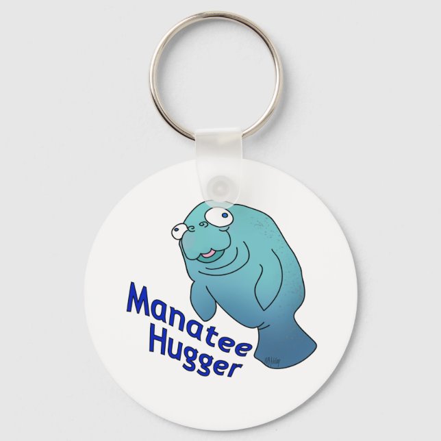 Cute Manatee Hugger Cartoon Animal Key Ring (Front)