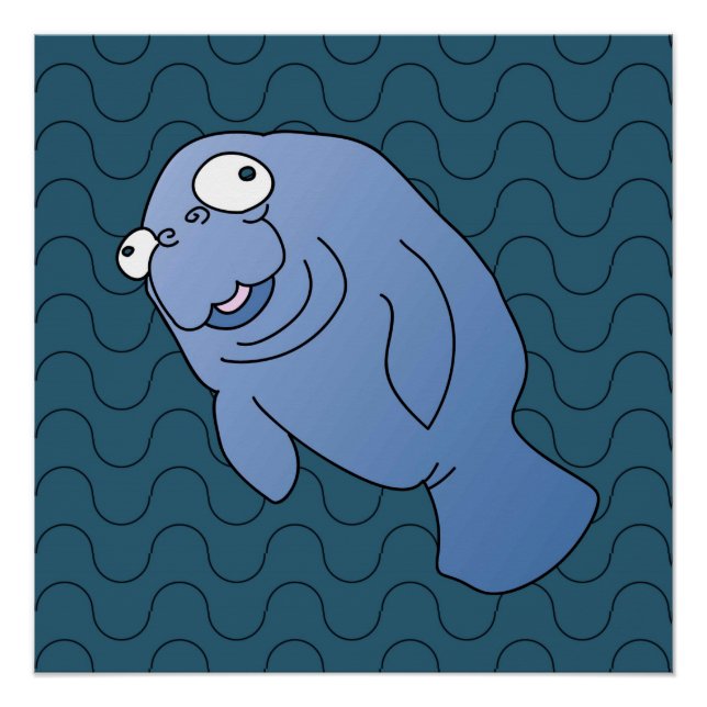 Cute Manatee Hugger Cartoon Animal Poster (Front)