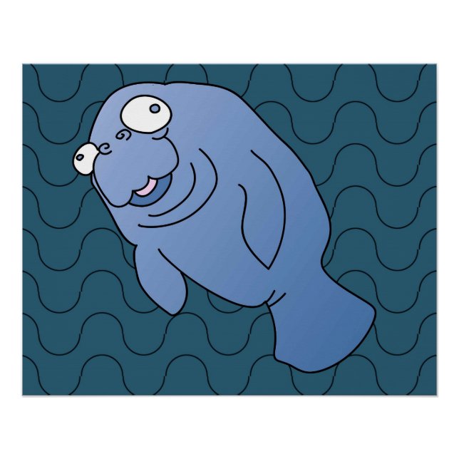 Cute Manatee Hugger Cartoon Animal Poster (Front)
